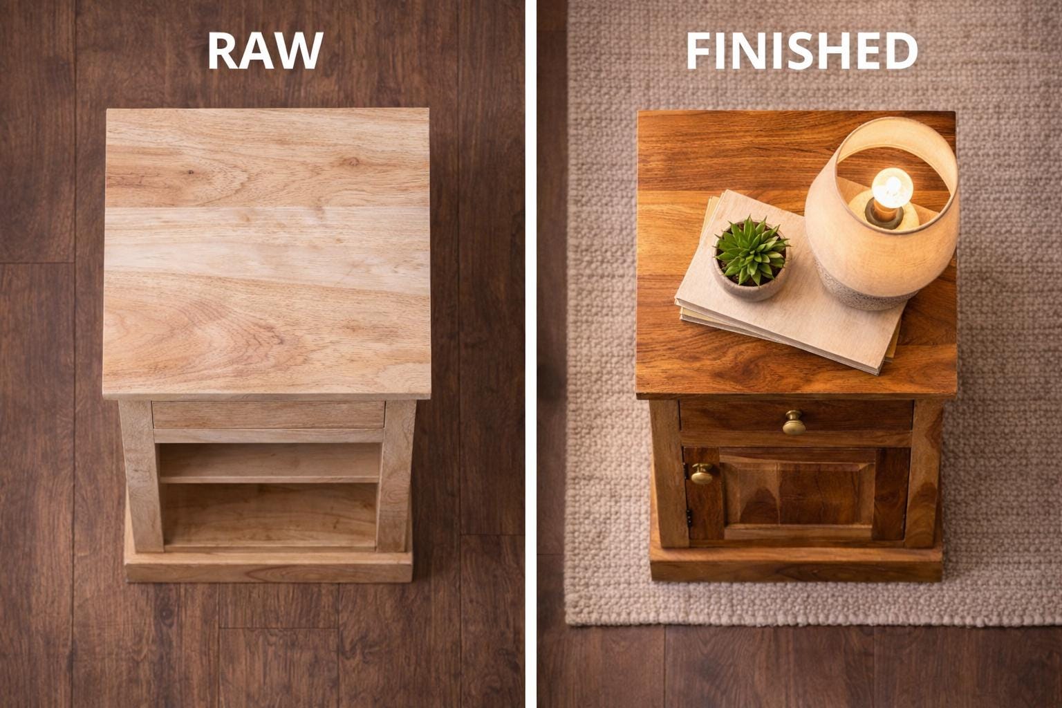 Mango Wood Nightstand - Drawer & Cabinet
