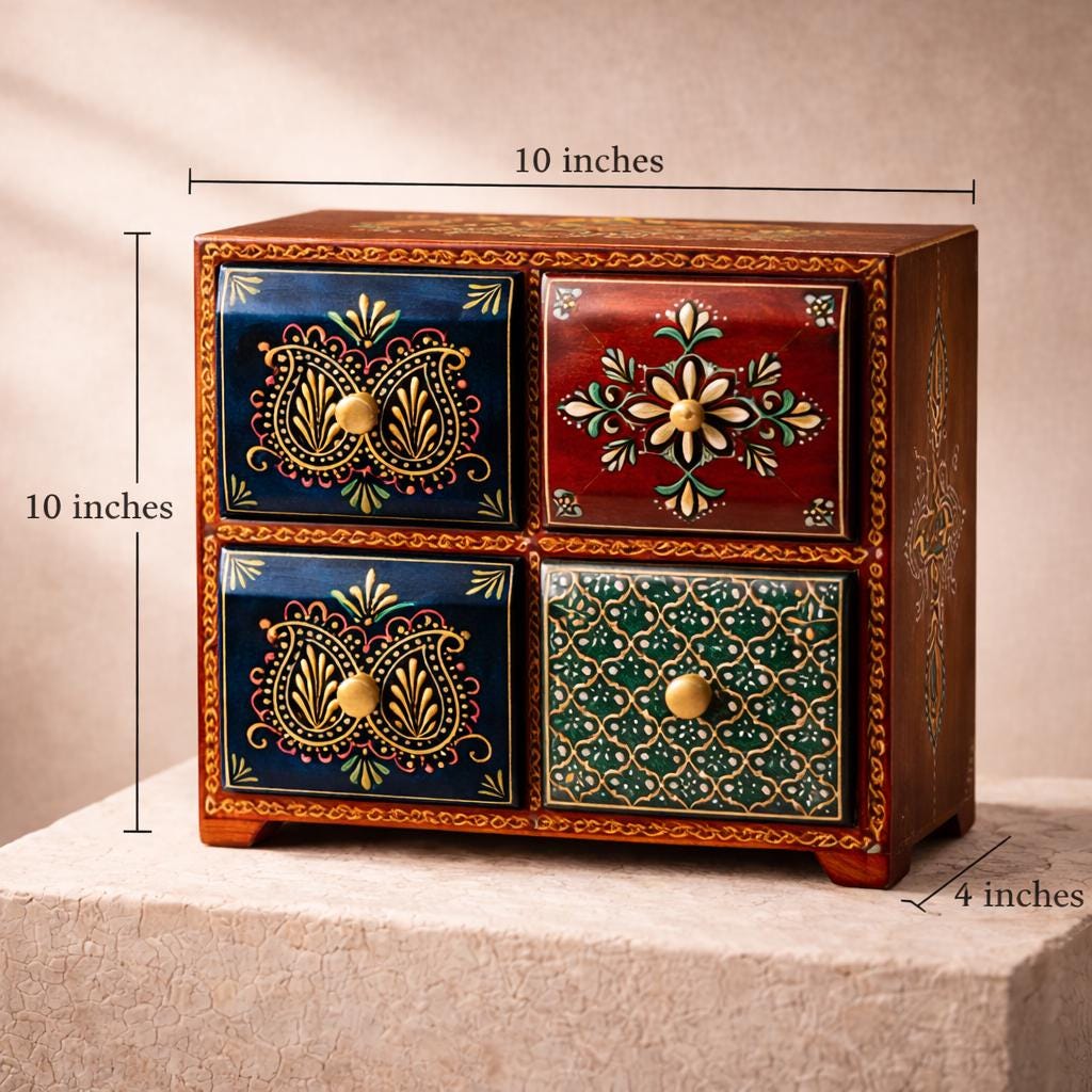 Wooden Jewelry Chest - 4 Drawers