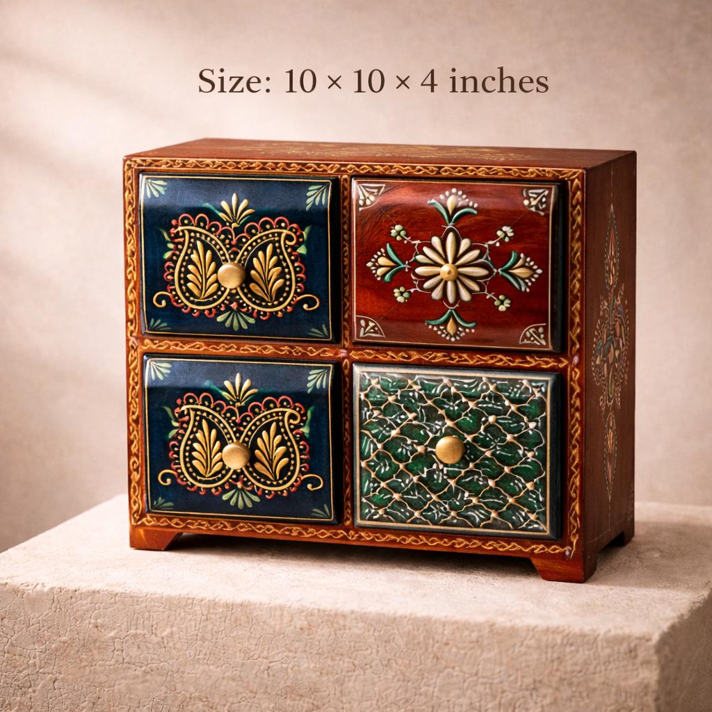 Wooden Jewelry Chest - 4 Drawers