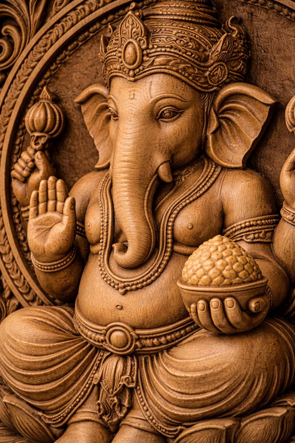 Hand-Carved Wooden Ganesha Wall panel