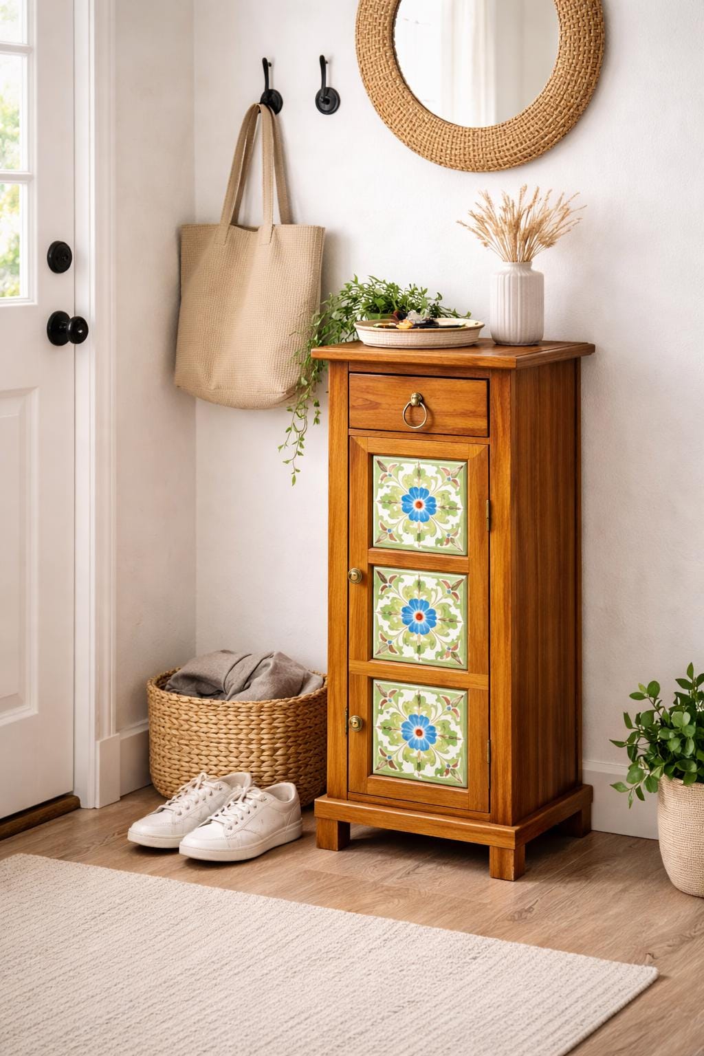 Hand Painted Tile Bedside Cabinet