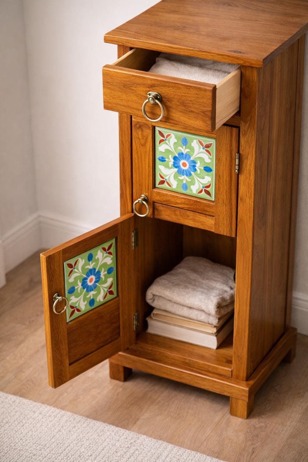 Hand Painted Tile Bedside Cabinet