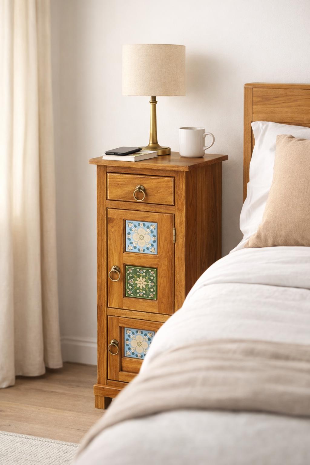 Hand Painted Tile Bedside Cabinet