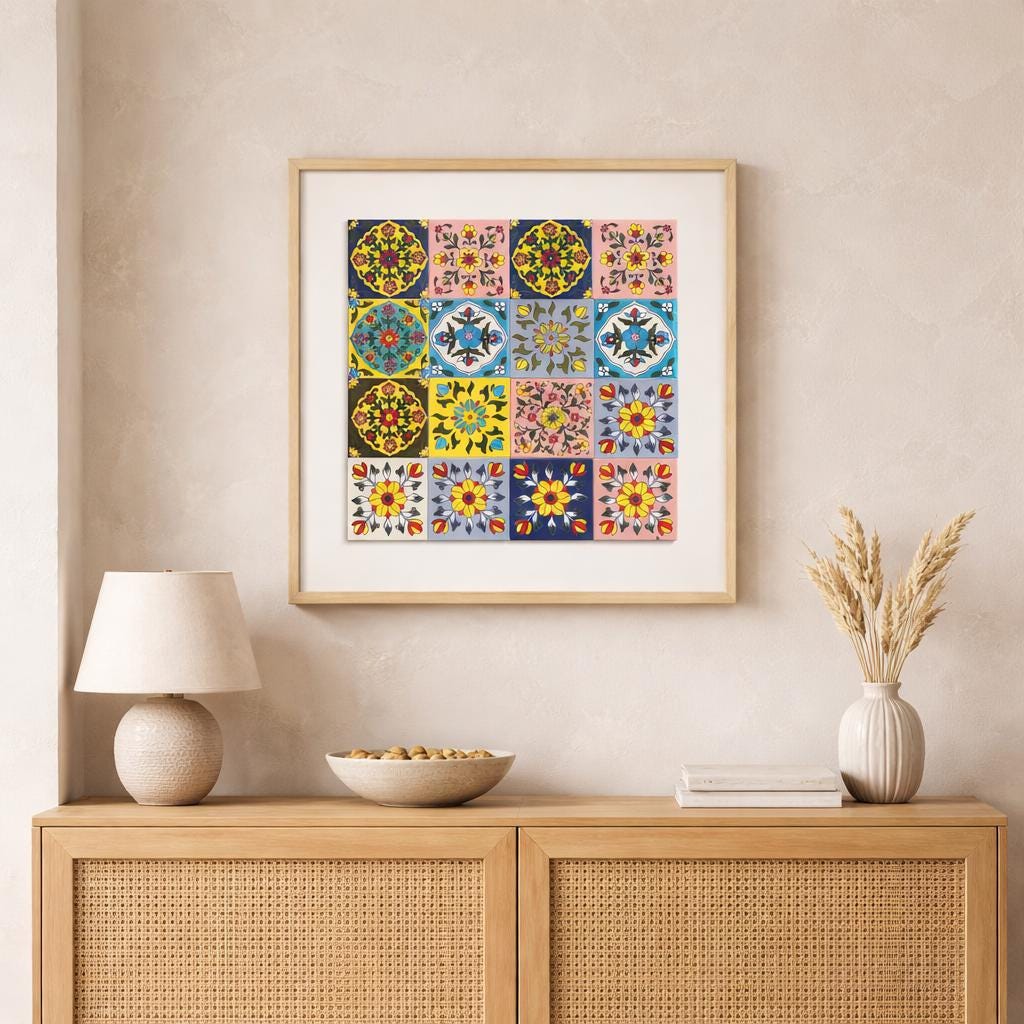 Hand Painted Ceramic Tile Art | Framed Mosaic