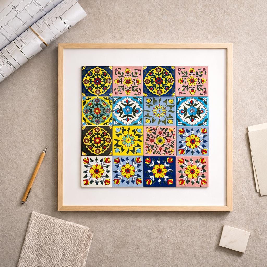Hand Painted Ceramic Tile Art | Framed Mosaic