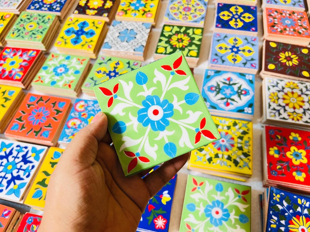 Teal Bedside Table - Hand Painted Tiles