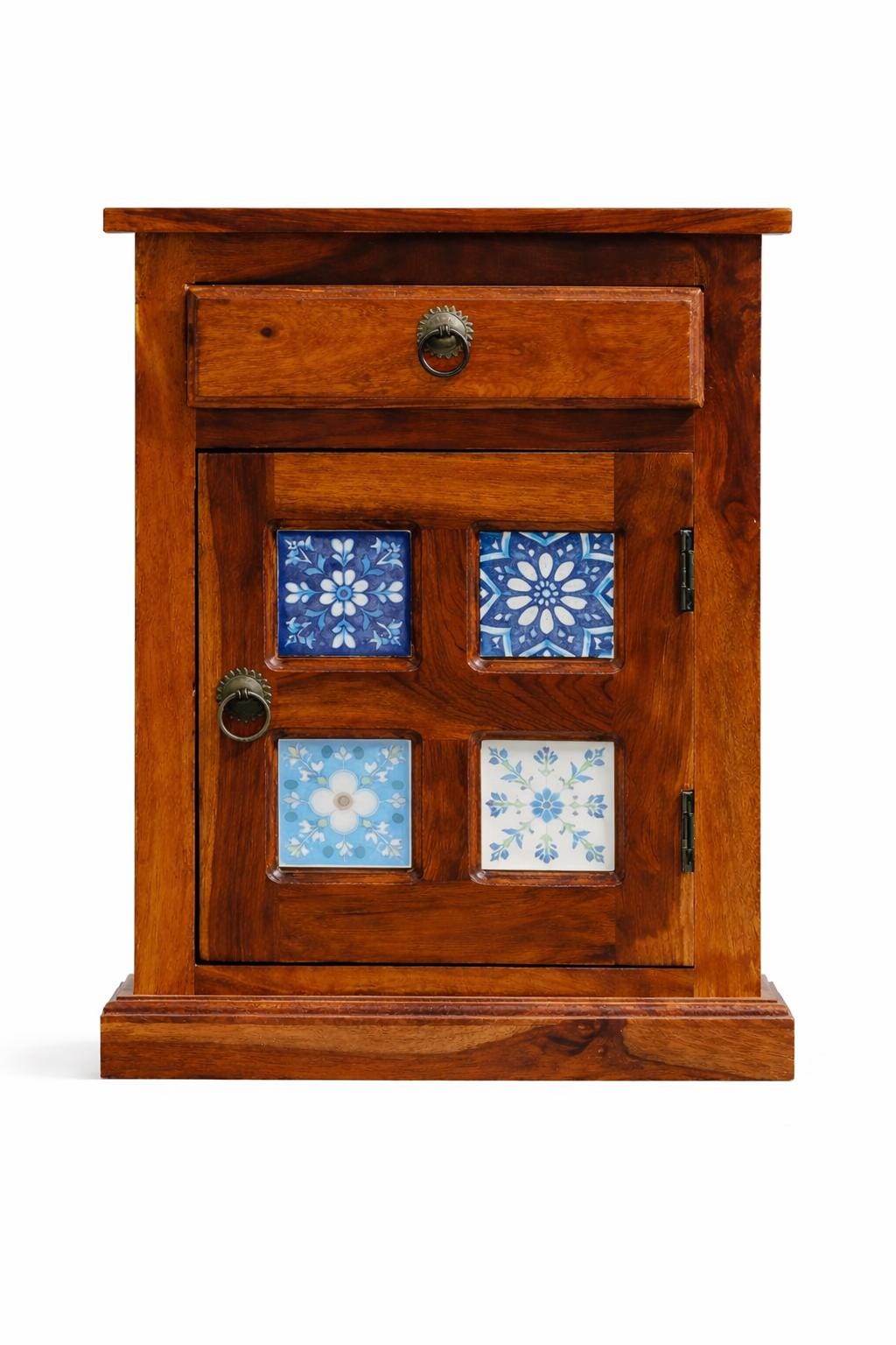 Boho Wooden Nightstand with Drawer and Cabinet