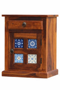 Boho Wooden Nightstand with Drawer and Cabinet