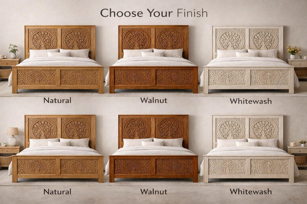 Solid Wood Queen Bed - Tree of Life Carved