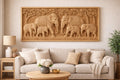 Wooden Elephant Wall Panel - Family Relief Art