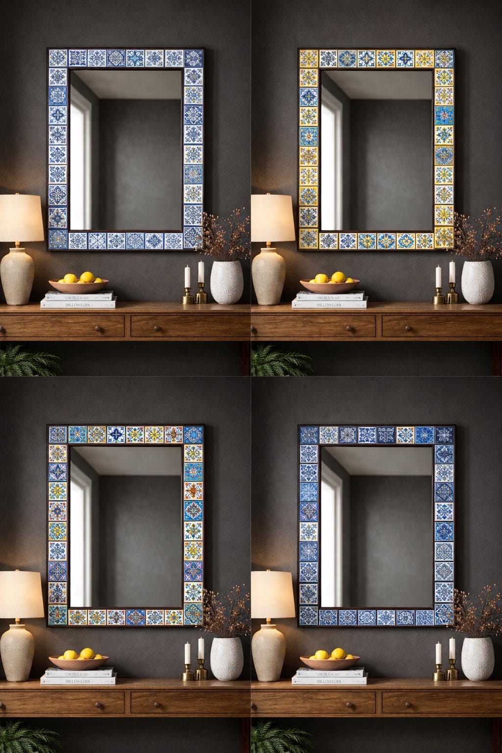 Handmade Tile Frame Mirror   Entryway, Living Room or Bathroom Decor