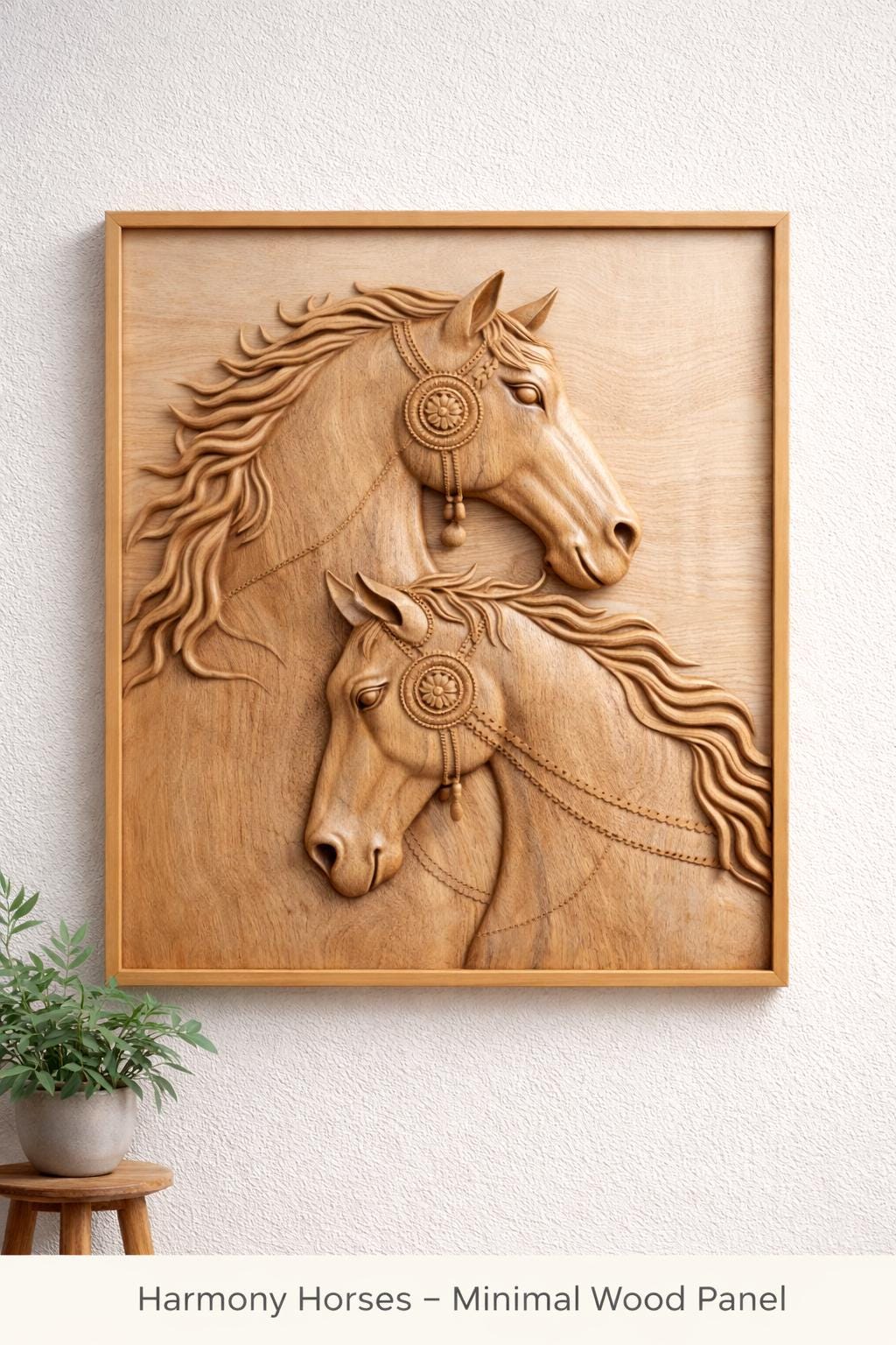 Wooden Horse Wall Panel - Hand Carved Solid Wood Decor