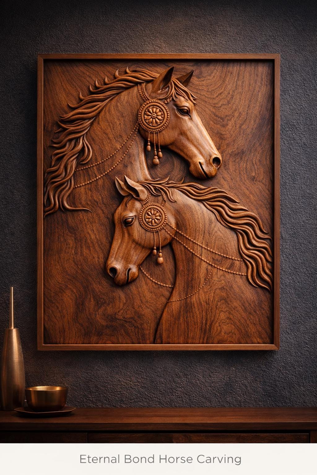 Horse Wall Art Panel - Hand Carved Wood