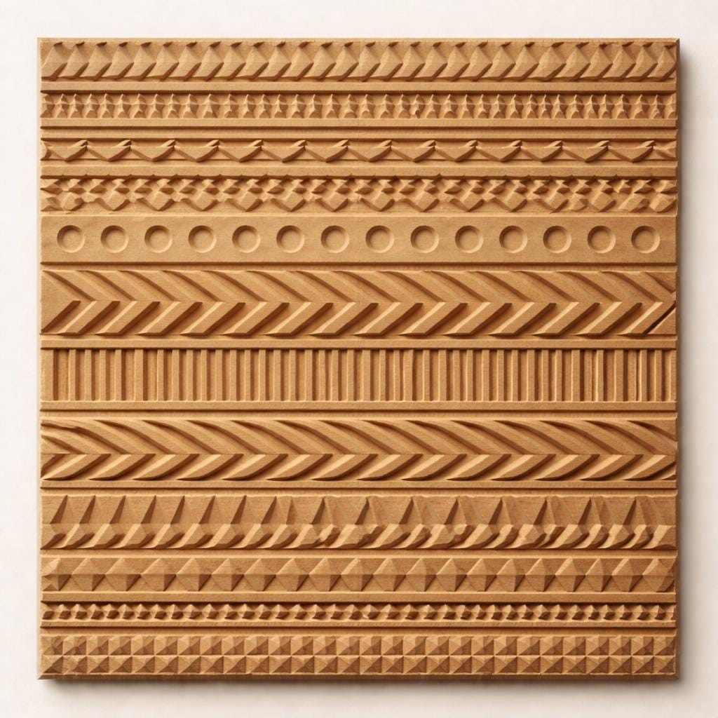 Hand Carved Geometric Wooden Wall Panel
