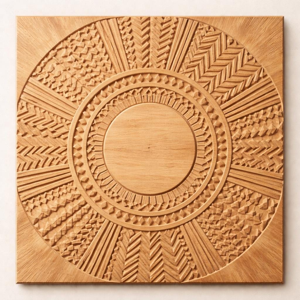 Hand Carved Geometric Wooden Wall Panel