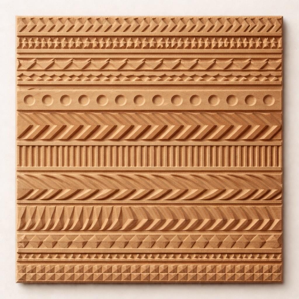 Hand Carved Geometric Wooden Wall Panel