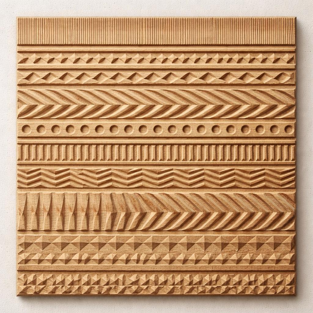 Hand Carved Geometric Wooden Wall Panel