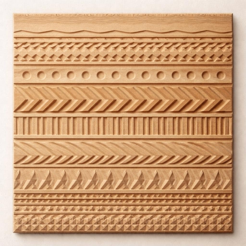 Hand Carved Geometric Wooden Wall Panel