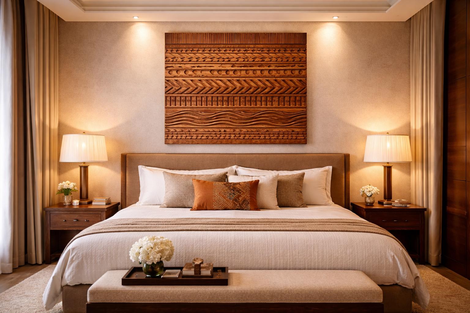 Hand Carved Geometric Wooden Wall Panel