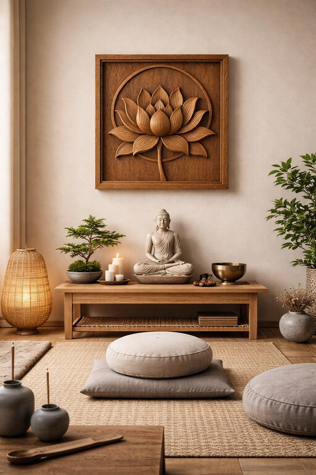 Hand-Carved Wooden Lotus Wall Art  Spiritual Mandala Decor