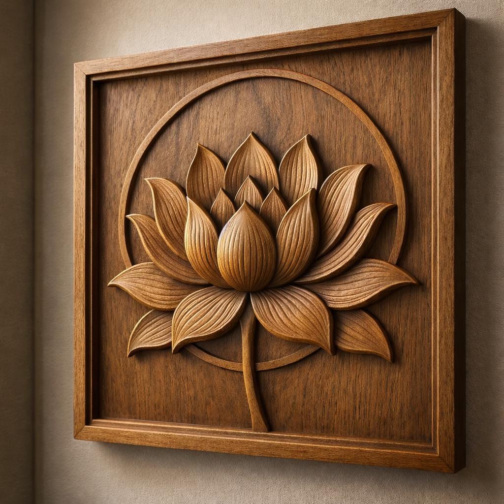 Hand-Carved Wooden Lotus Wall Art  Spiritual Mandala Decor