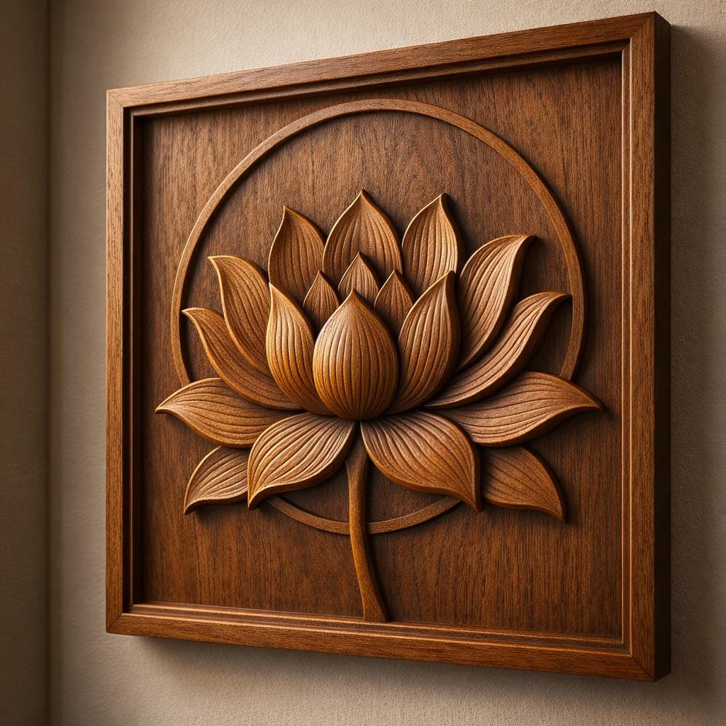 Hand-Carved Wooden Lotus Wall Art  Spiritual Mandala Decor