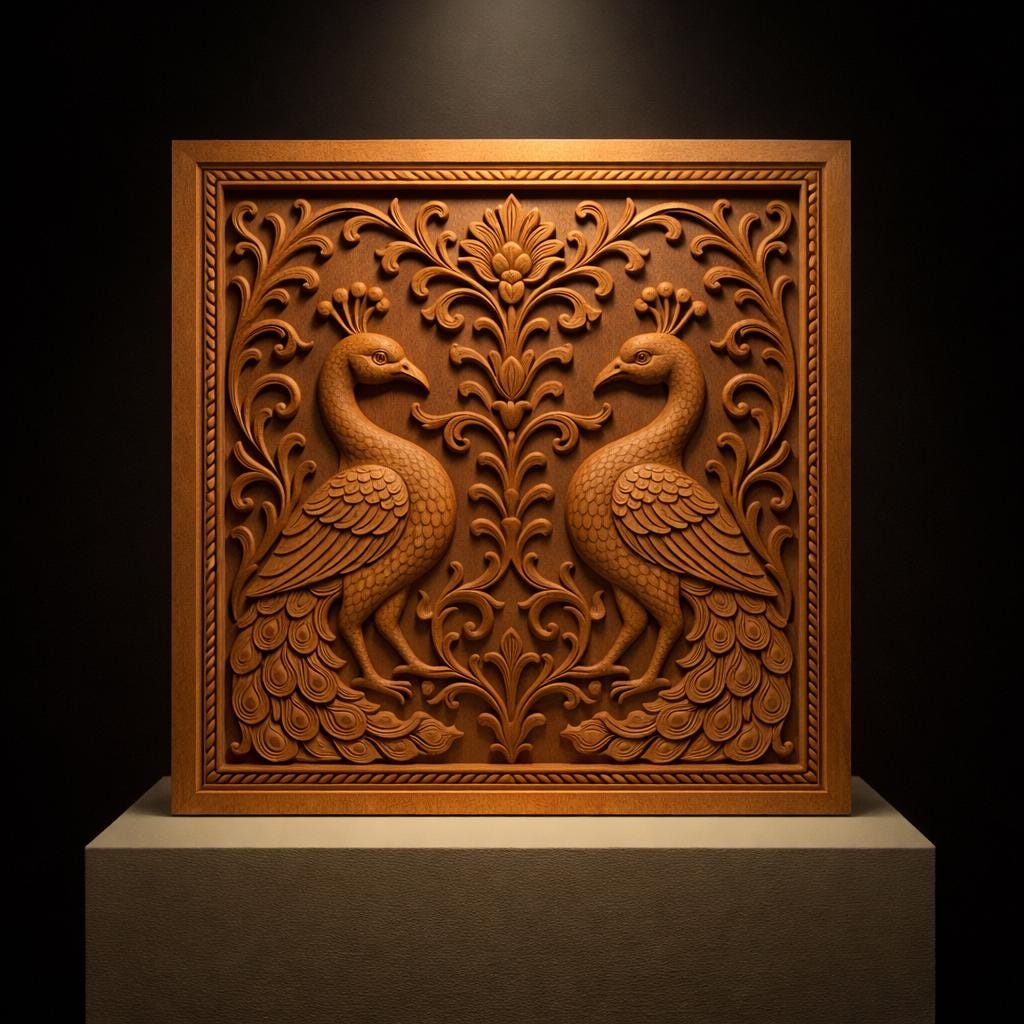 Peacock Mandala Wall Art - Golden Line Panel