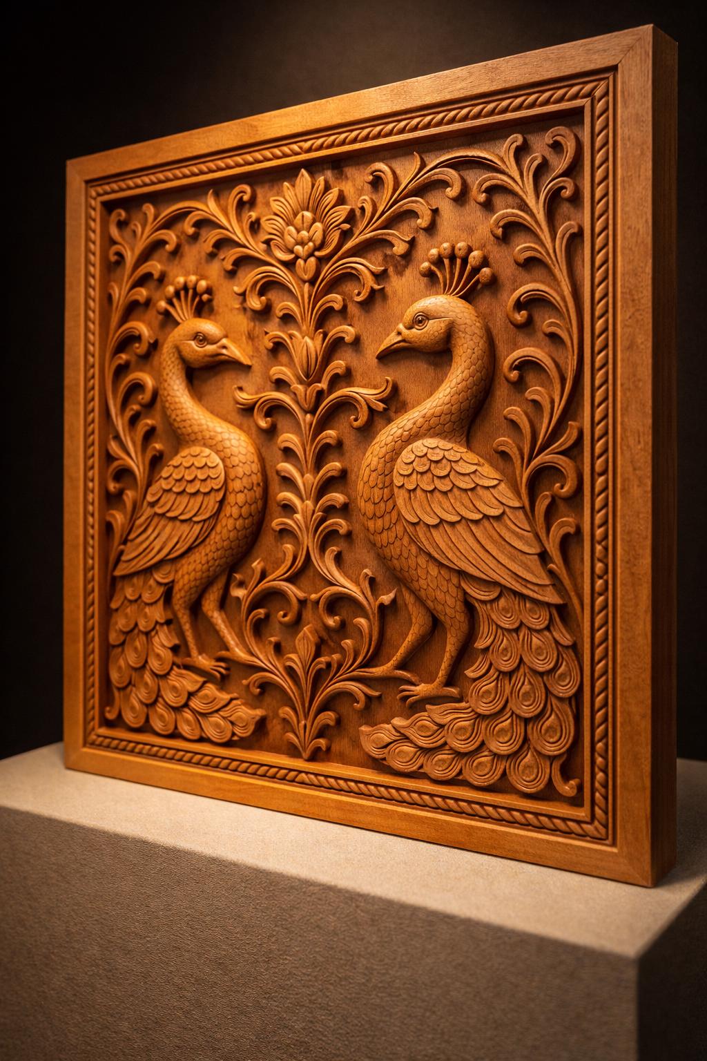 Peacock Mandala Wall Art - Golden Line Panel