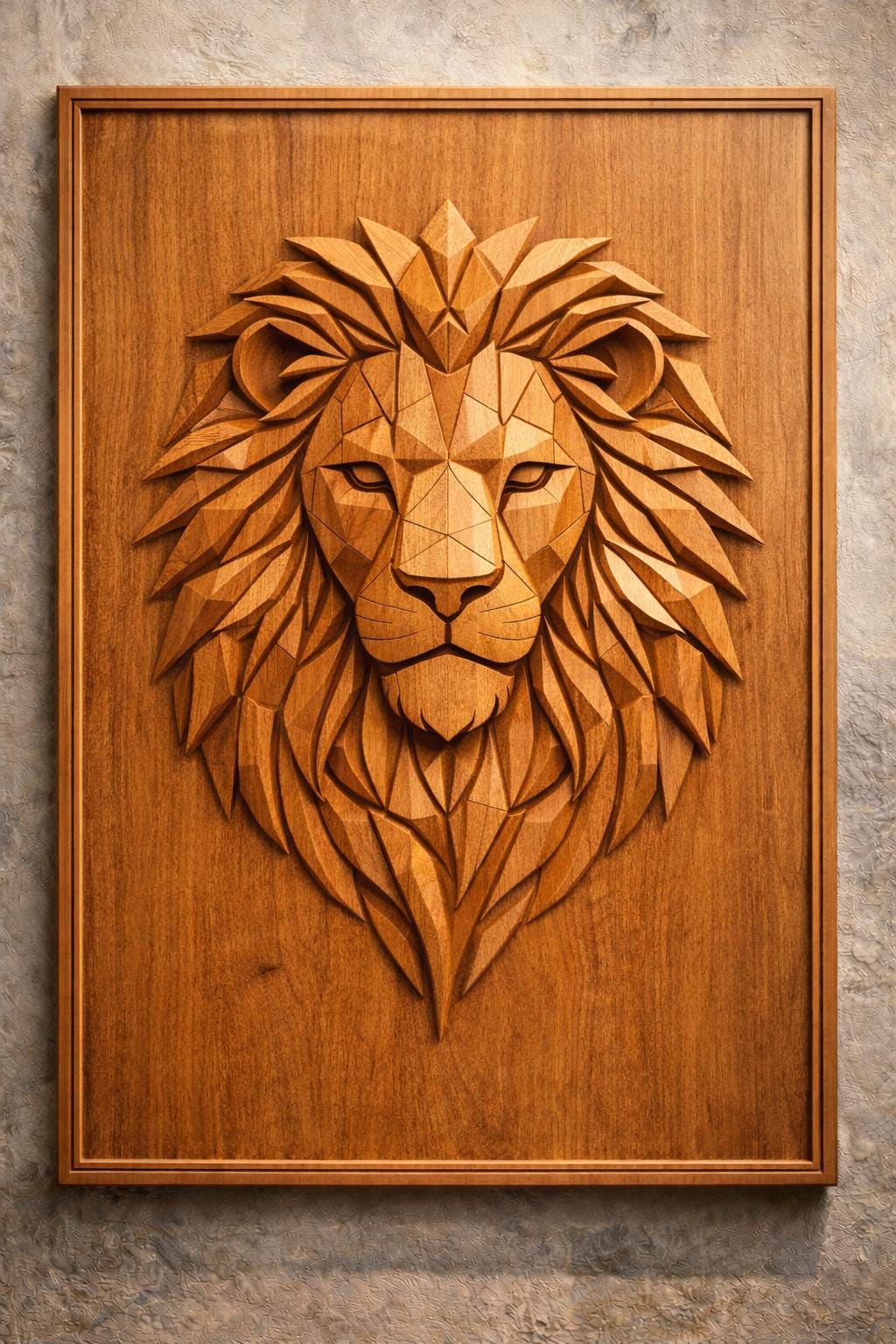 Boho Lion Wall Art Panel - Hand Carved Teak
