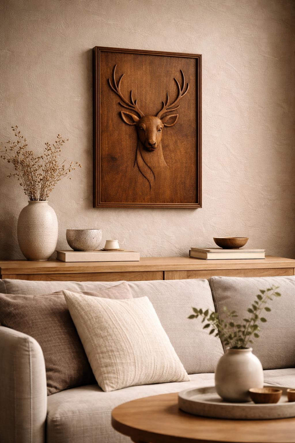 Deer Wall Art - Hand Carved Wooden Head