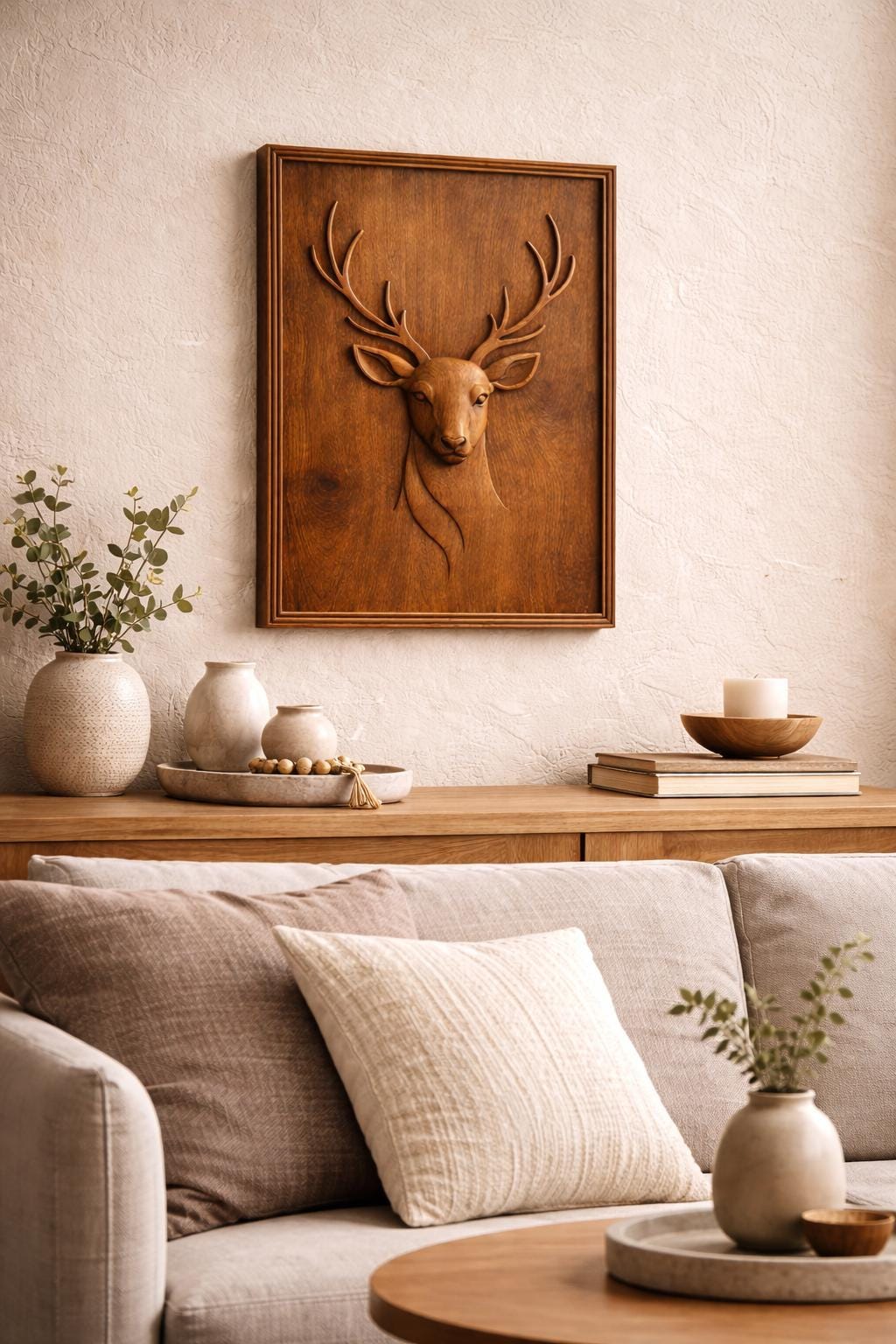 Deer Wall Art - Hand Carved Wooden Head