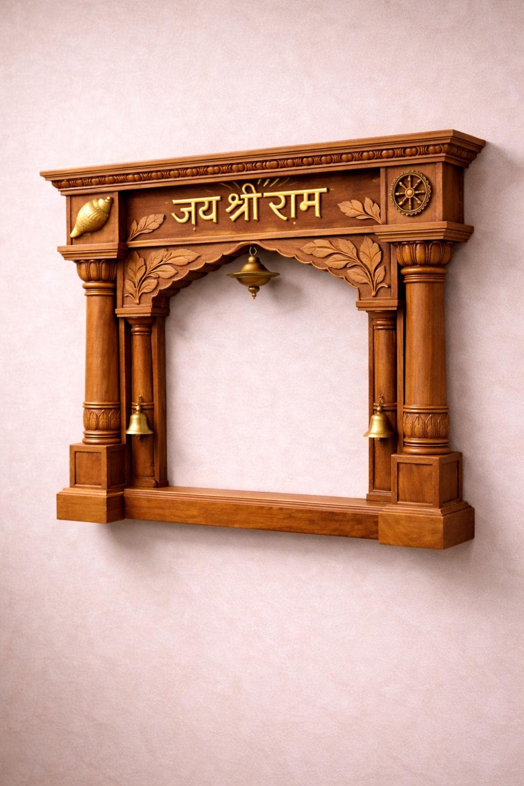 Jai Shri Ram Wall Mandir - Hand Carved Teak Wood 36x24