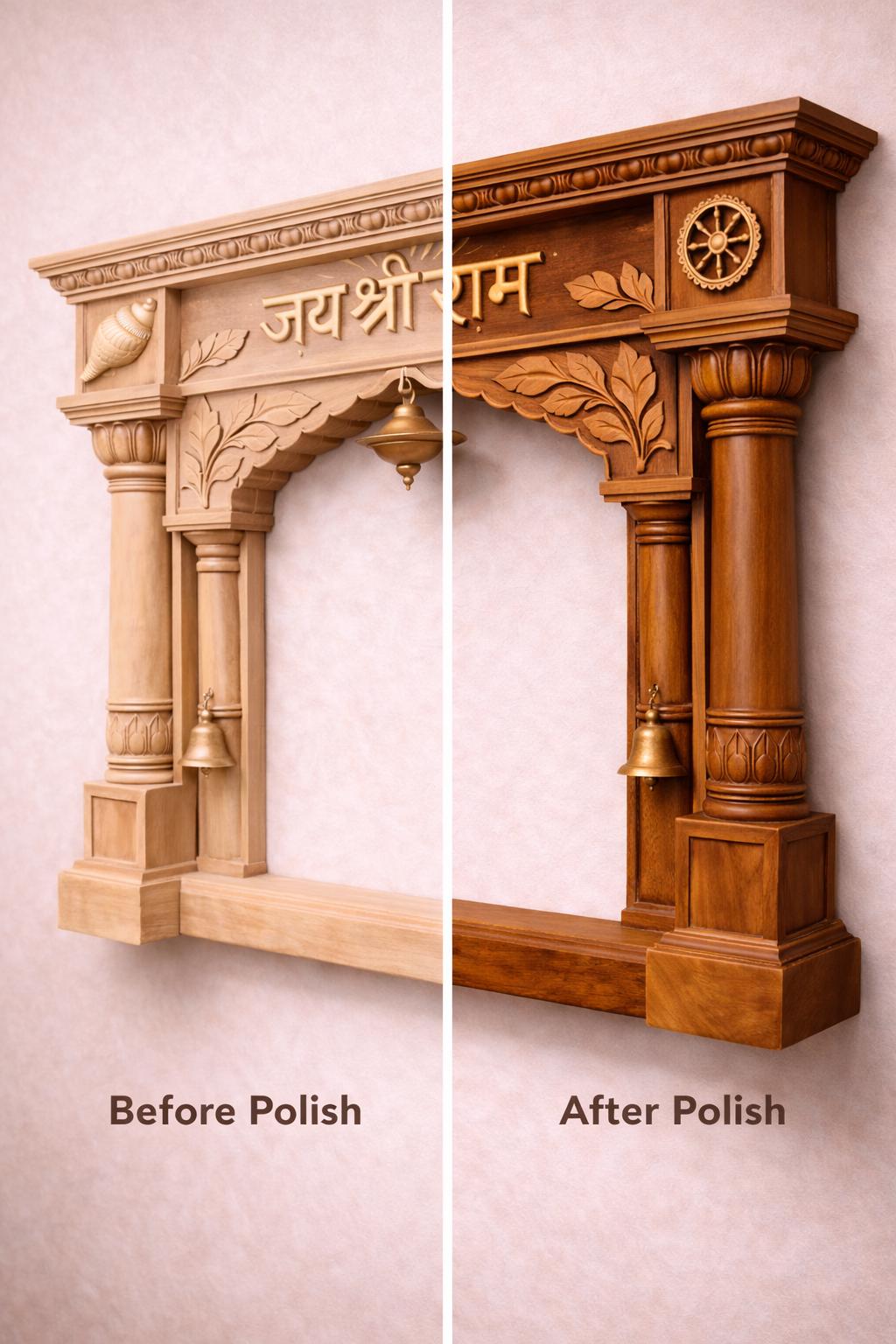 Jai Shri Ram Wall Mandir - Hand Carved Teak Wood 36x24