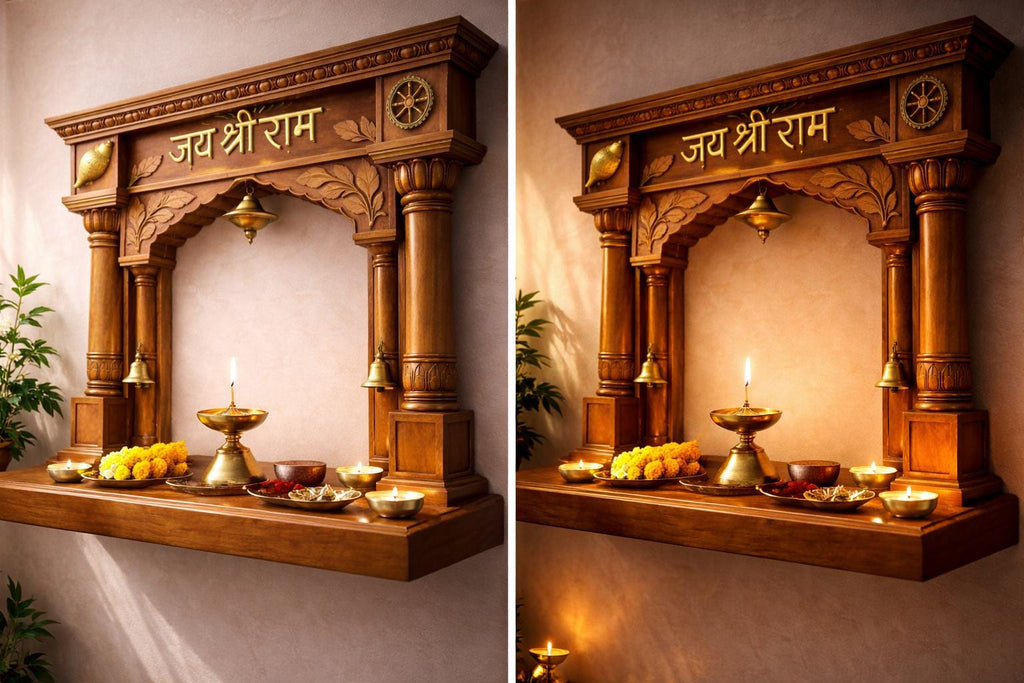 Jai Shri Ram Wall Mandir - Hand Carved Teak Wood 36x24