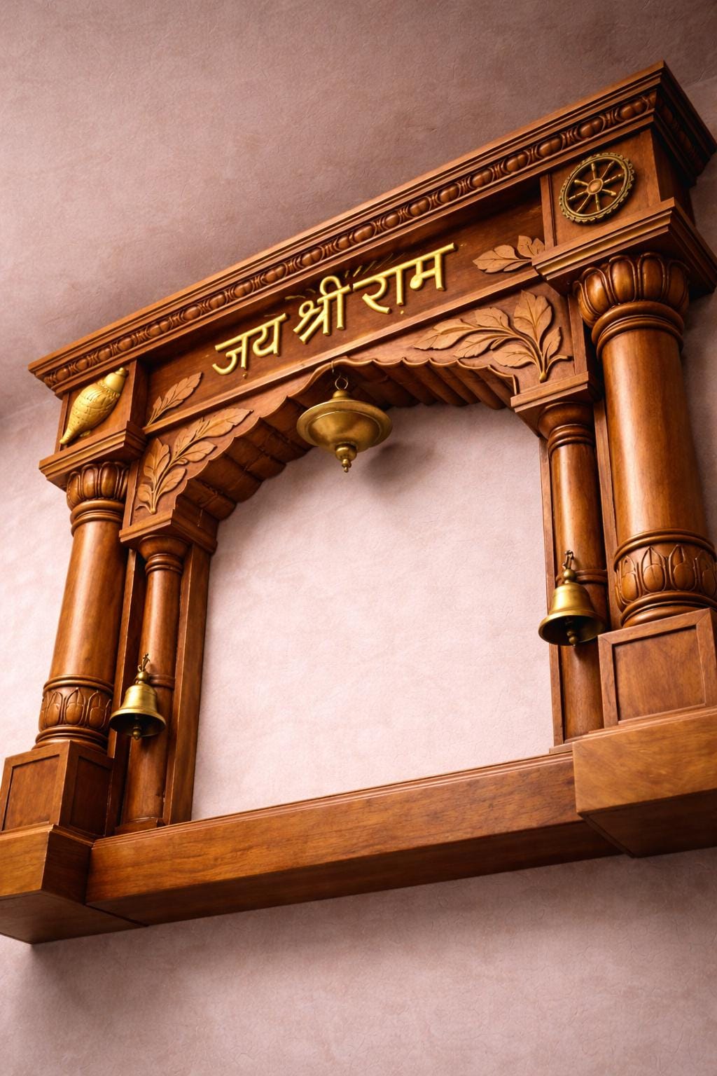Jai Shri Ram Wall Mandir - Hand Carved Teak Wood 36x24