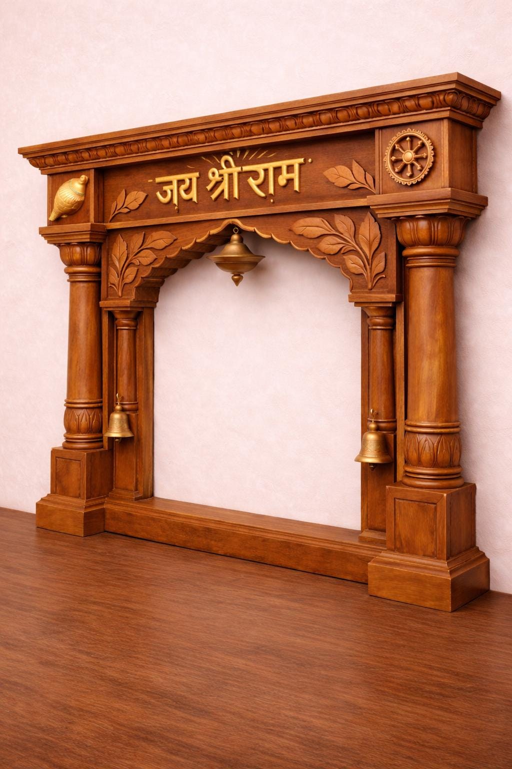 Jai Shri Ram Wall Mandir - Hand Carved Teak Wood 36x24