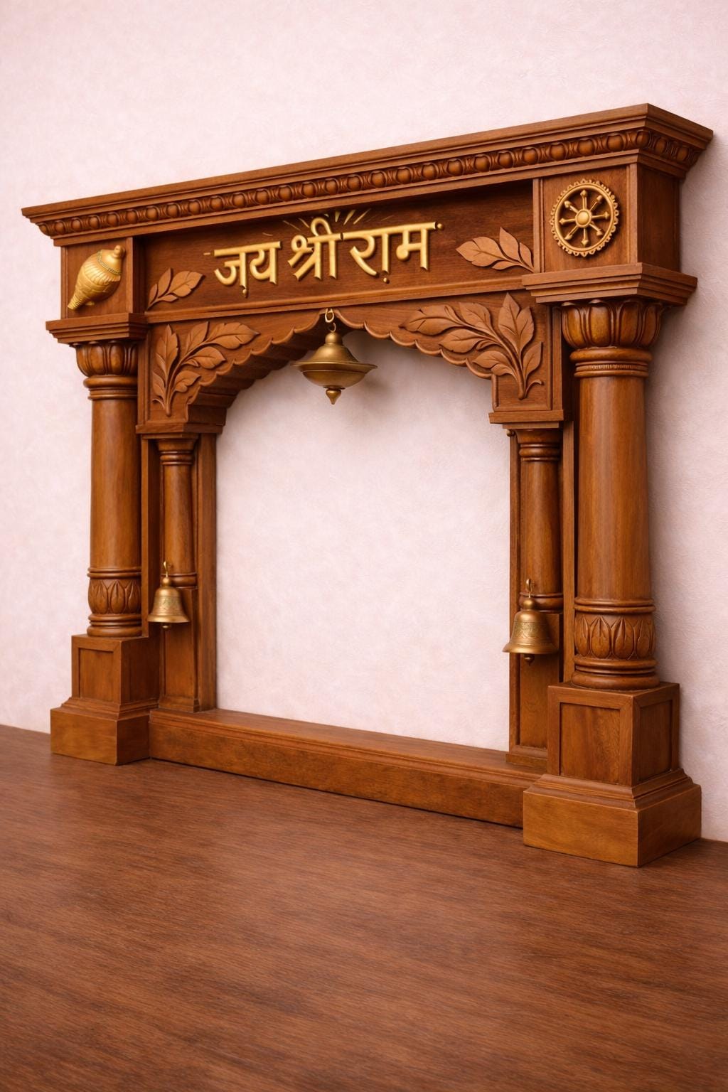 Jai Shri Ram Wall Mandir - Hand Carved Teak Wood 36x24