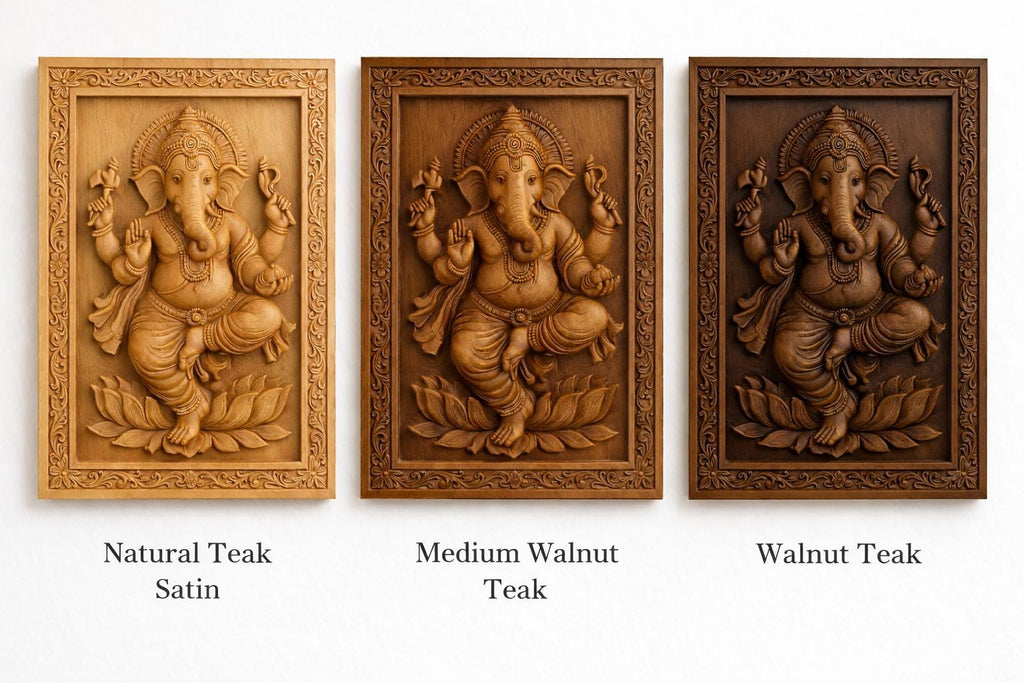 Wooden Ganesha Wall Panel - Dancing Hindu Art Decor