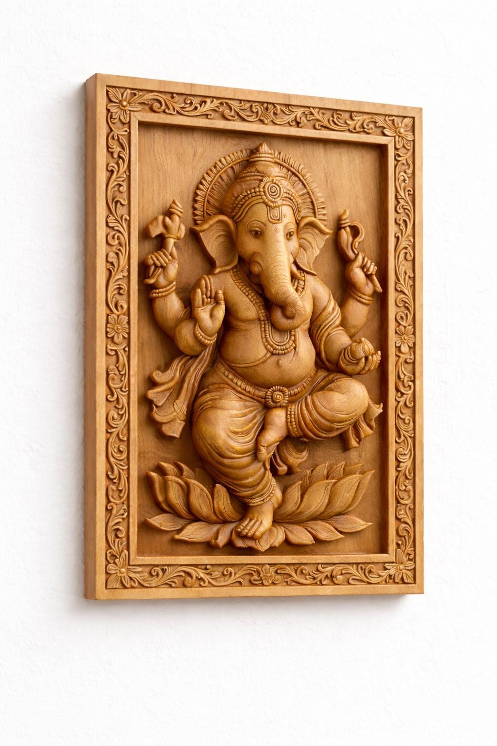 Wooden Ganesha Wall Panel - Dancing Hindu Art Decor
