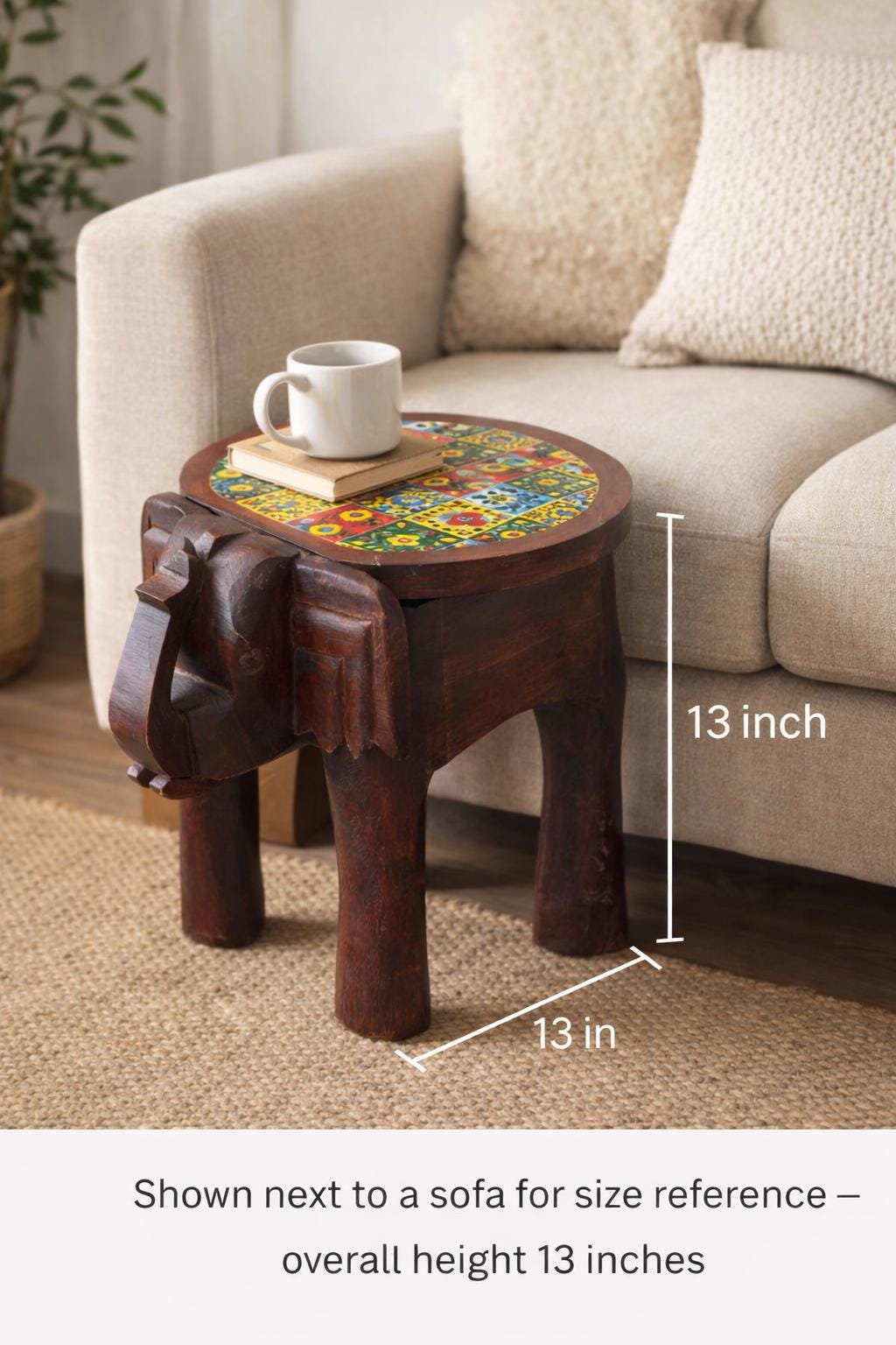 Elephant Side Table - Colorful Tile Top