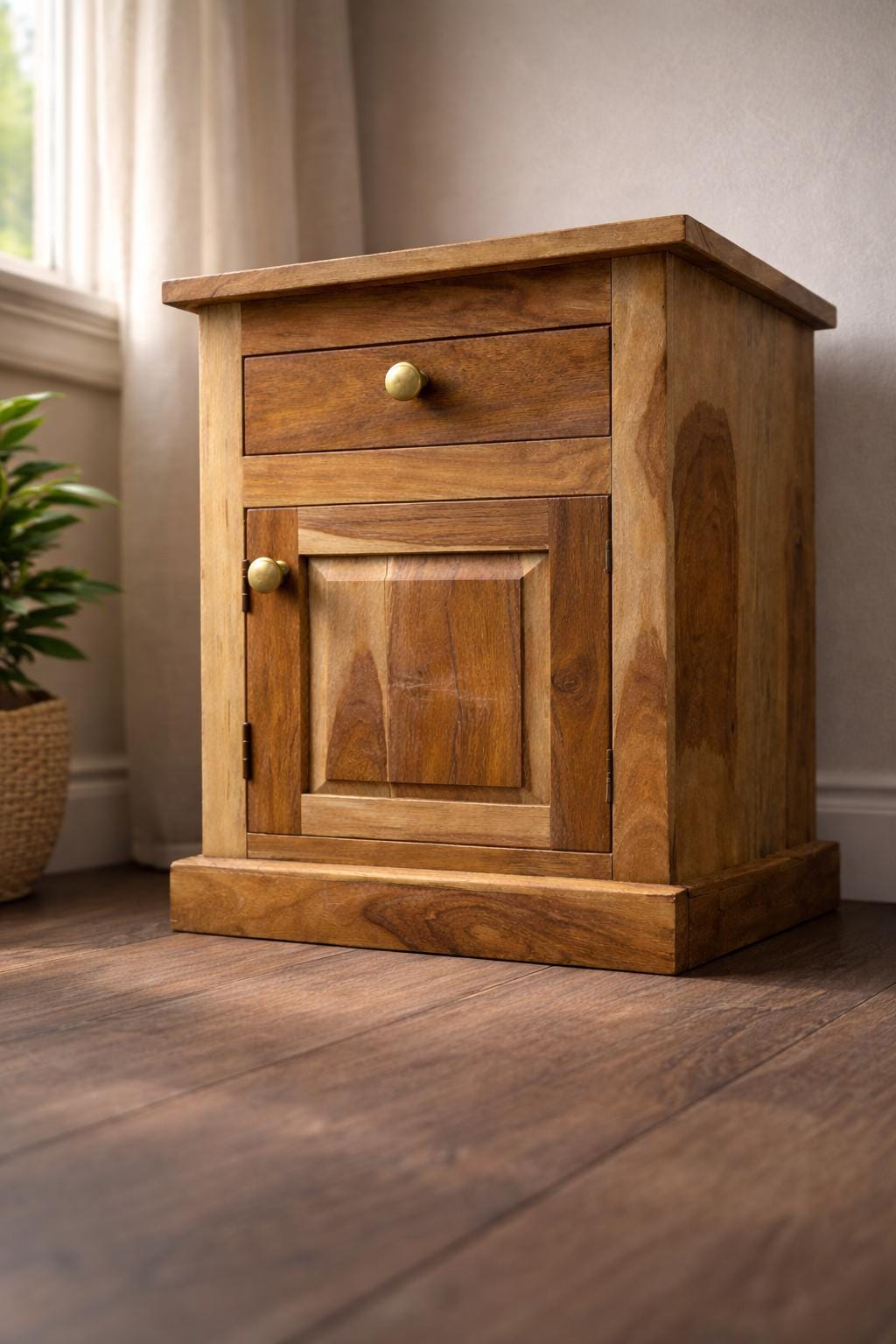 Mango Wood Nightstand - Drawer & Cabinet