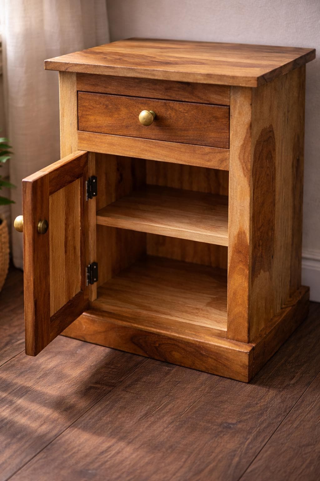 Mango Wood Nightstand - Drawer & Cabinet