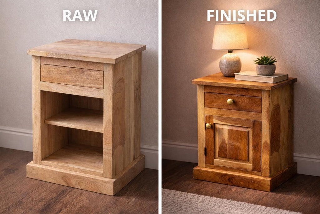 Mango Wood Nightstand - Drawer & Cabinet