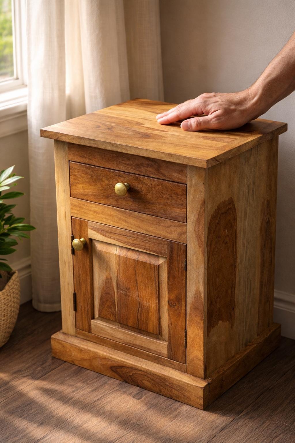 Mango Wood Nightstand - Drawer & Cabinet