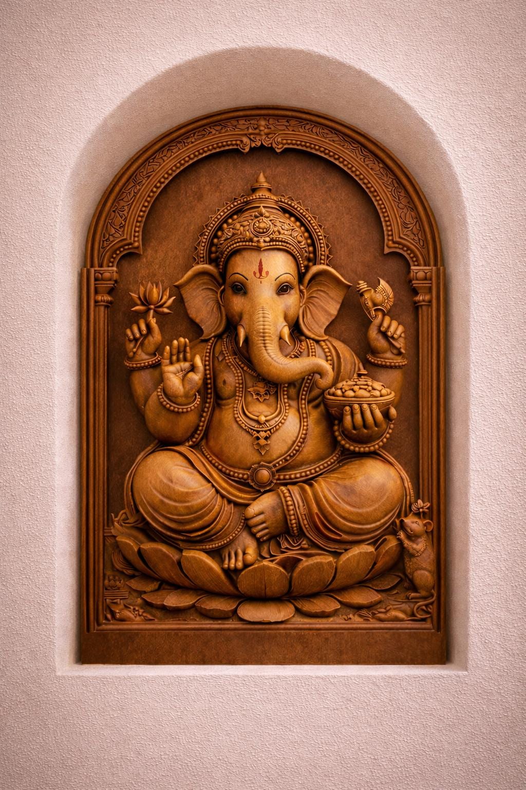 Ganesh Wall Panel - Hand Carved Teak Wood Art