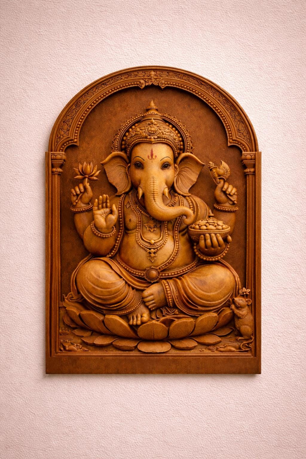 Ganesh Wall Panel - Hand Carved Teak Wood Art
