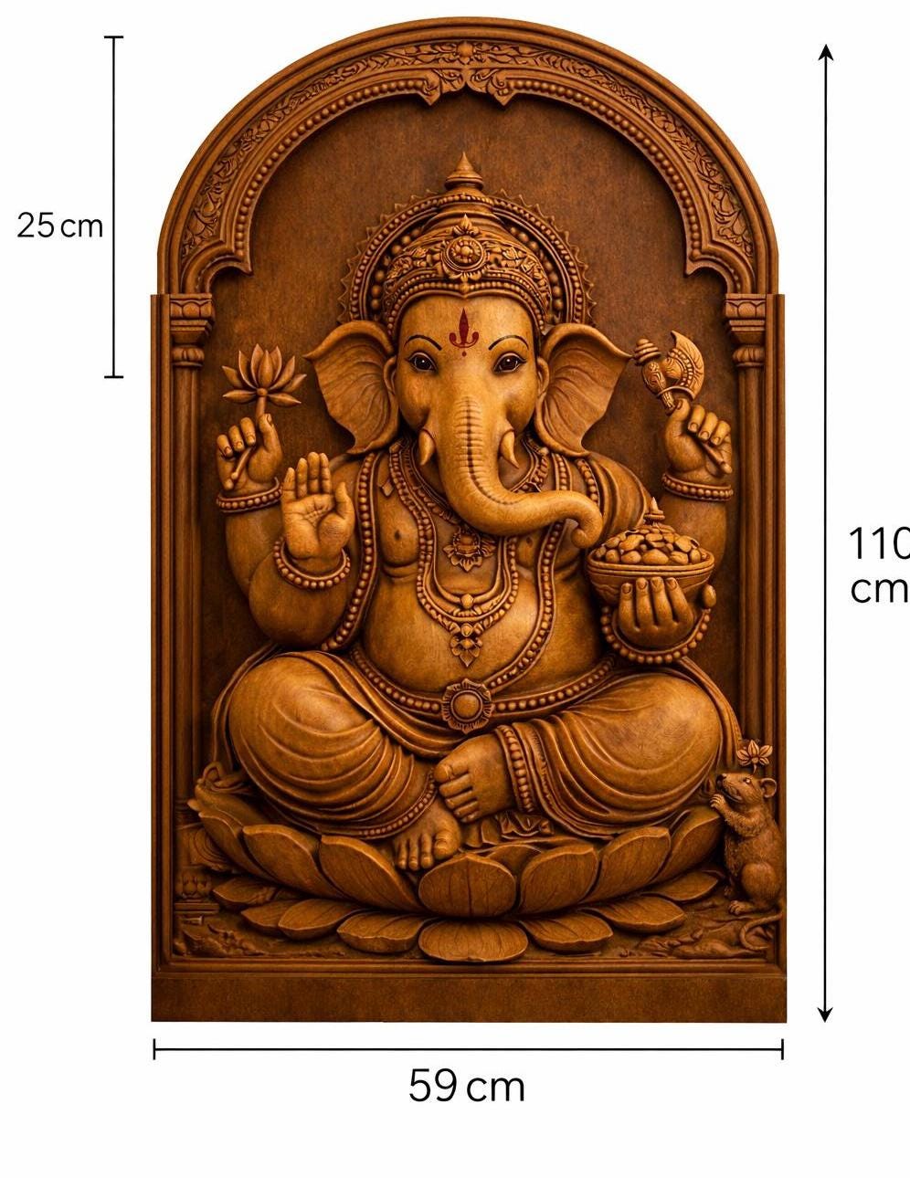 Ganesh Wall Panel - Hand Carved Teak Wood Art