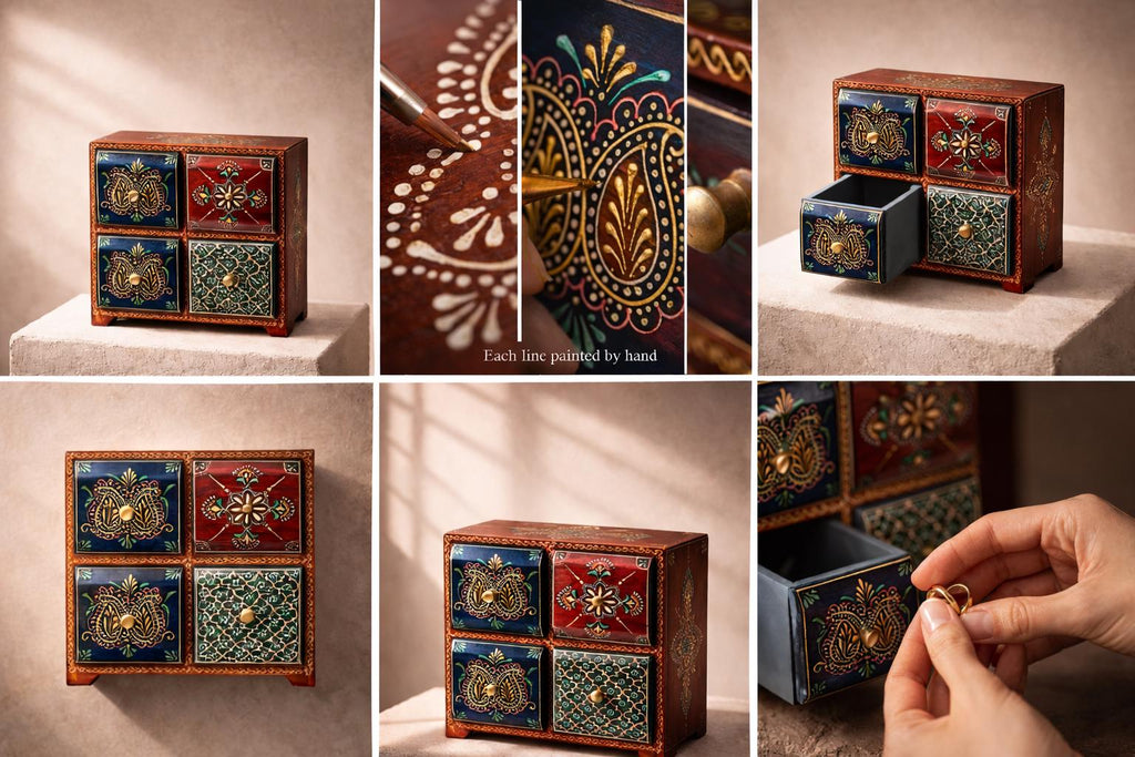 Wooden Jewelry Chest - 4 Drawers