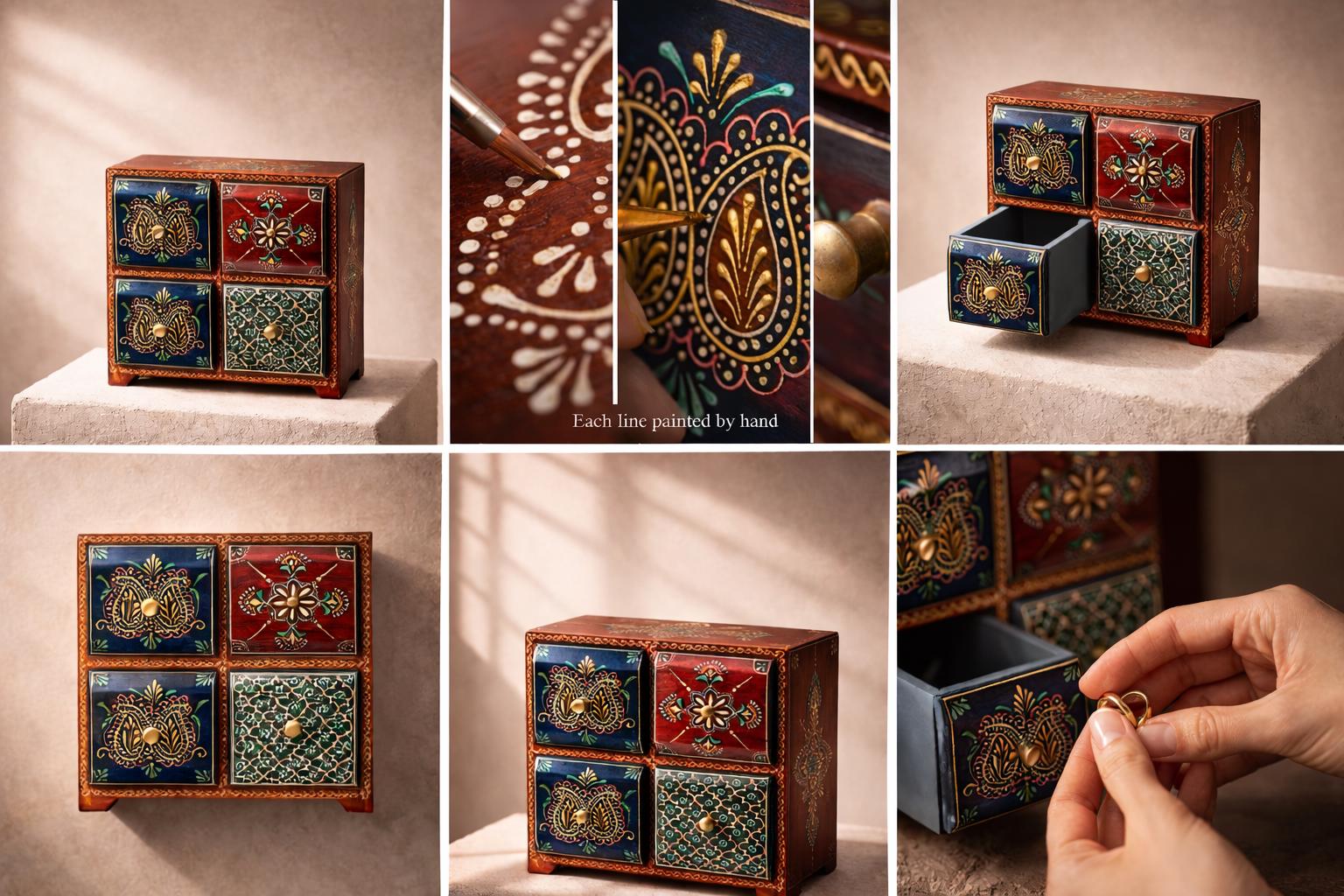Wooden Jewelry Chest - 4 Drawers