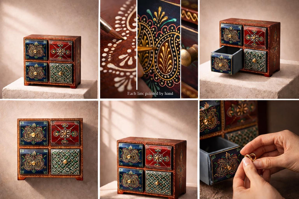Wooden Jewelry Chest - 4 Drawers